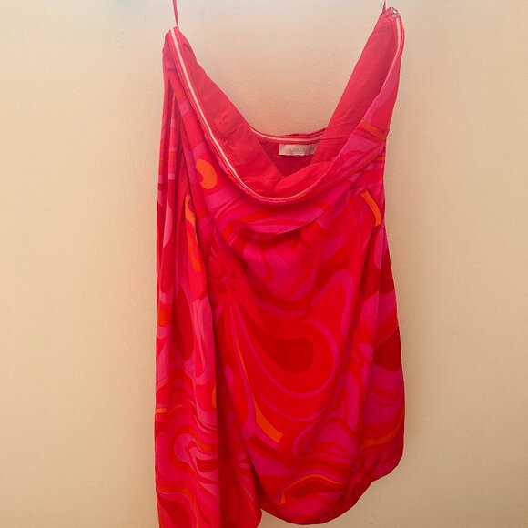 Women's Olivaceous Pink and Orange Swirl Mini Dress - Picture 2 of 5